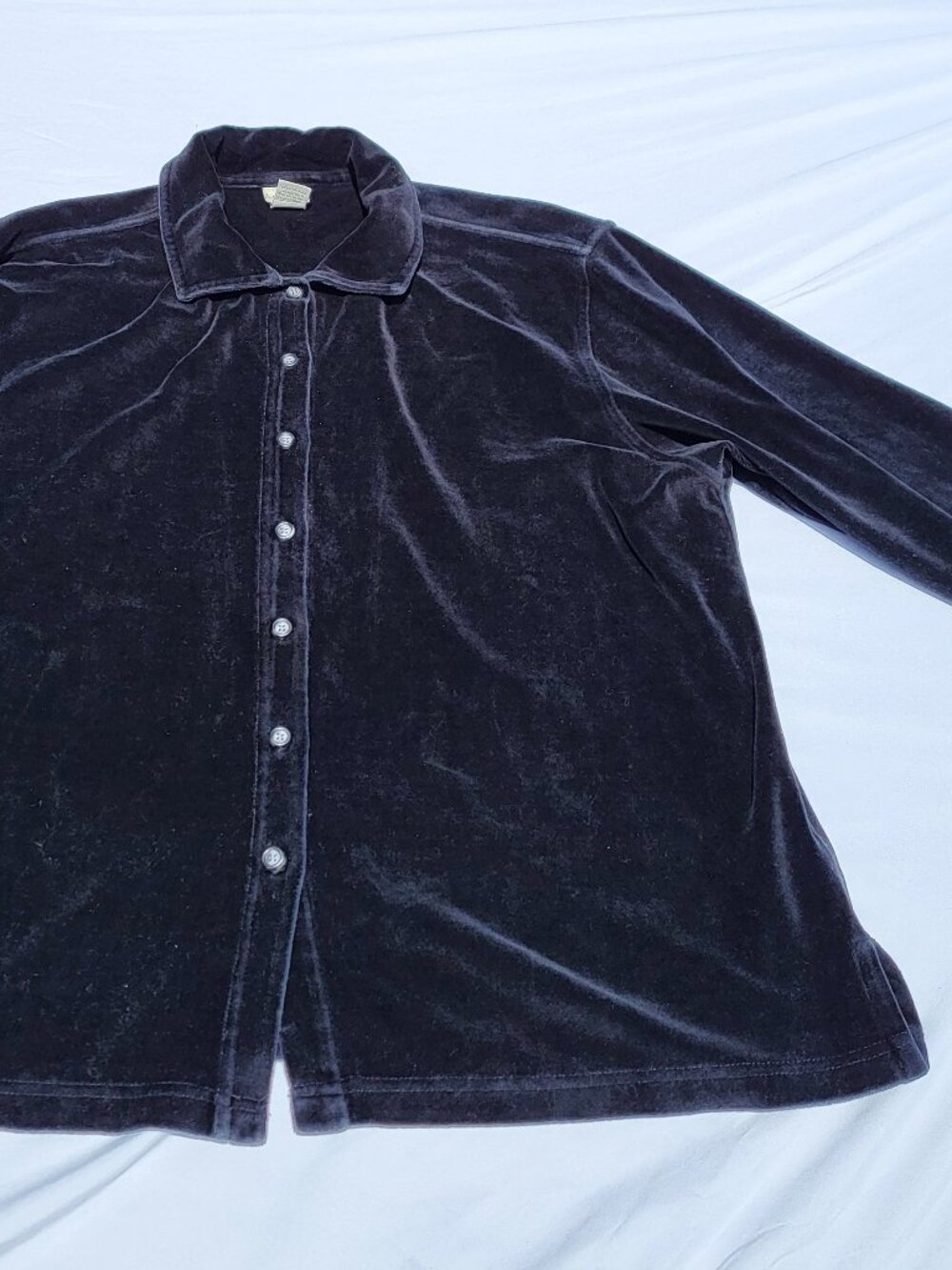 LL Bean Shirt Women's XL Black Velvet Blouse Long Sleeve Button Down ODHP1
